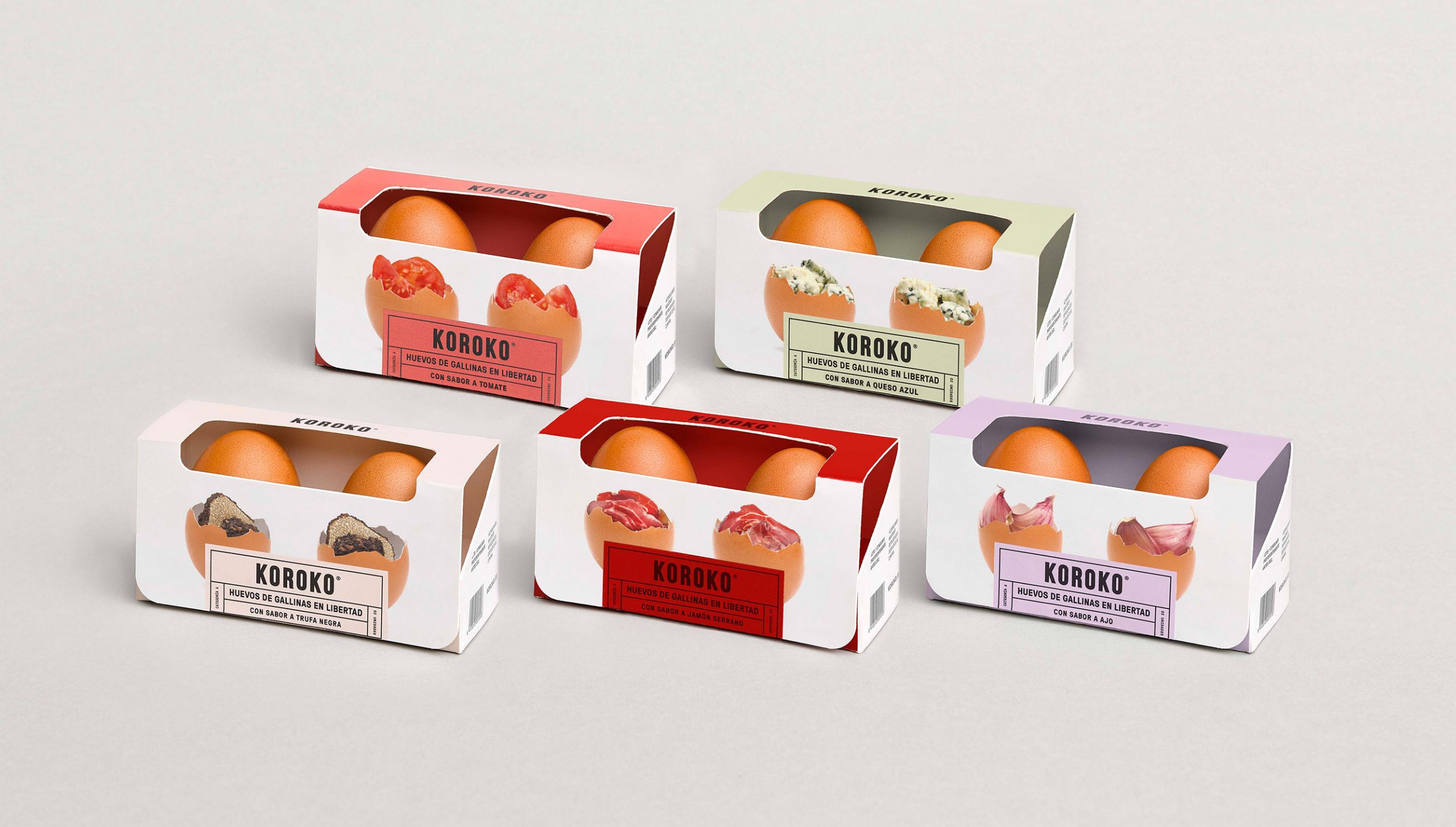 Muestra de 5 cajas distintas de huevos Koroko