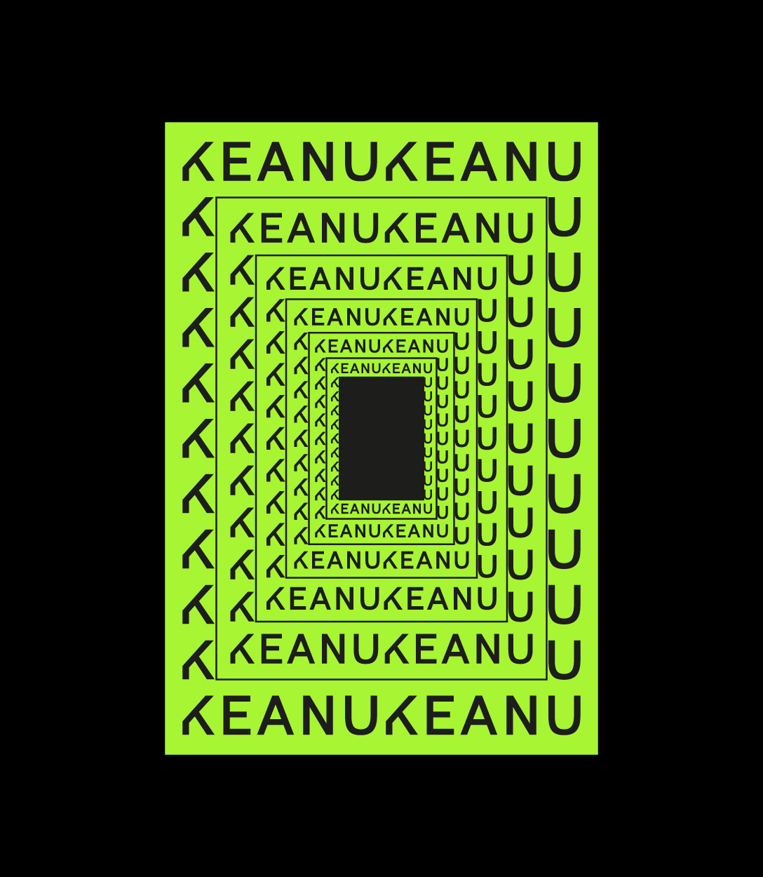 Variación de marca de Keanu como marco verde repetido hacia el fondo