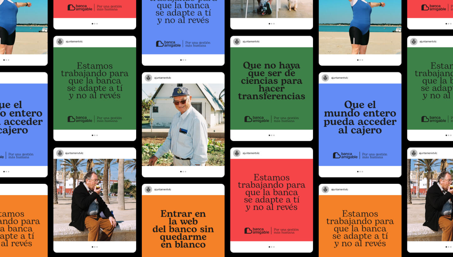 Colección de capturas de pantalla con lemas de la campaña Banca Amigable