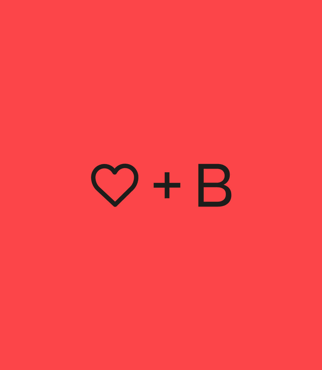 Cartel que a modo tipográfico se dibuja un corazón, el símbolo más y un B